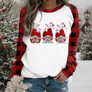 Womens Red White and Black Christmas Gnome Long Sleeve T Shirt
